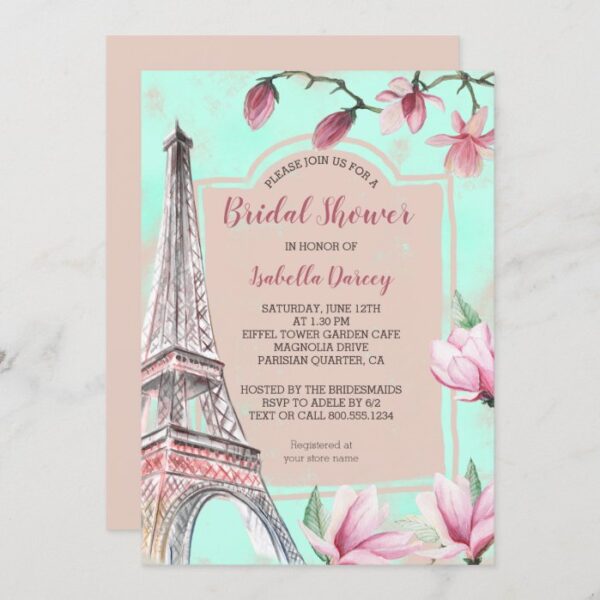 French Romance Magnolia Flowers Bridal Shower Invitation