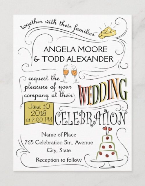 Fun, colorful wedding invitation design