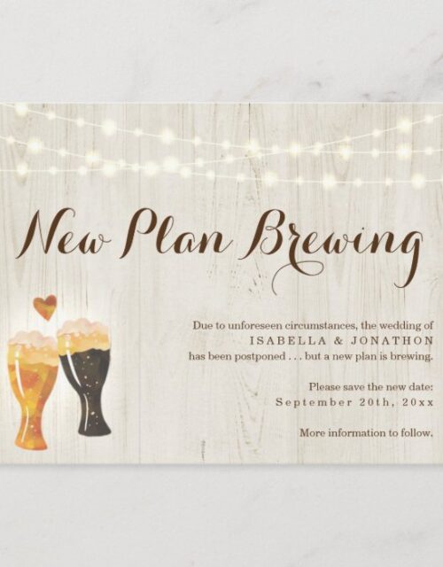 Funny Beer Wedding Postponed Announcement Postcard