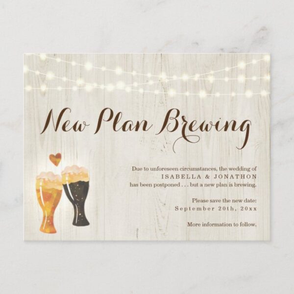 Funny Beer Wedding Postponed Announcement Postcard
