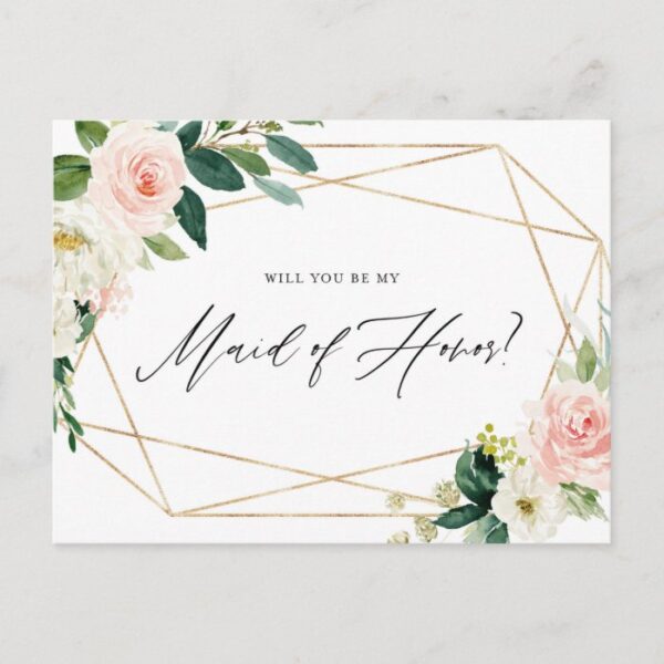Geometric Spring Blooms Be My Maid of Honor Card