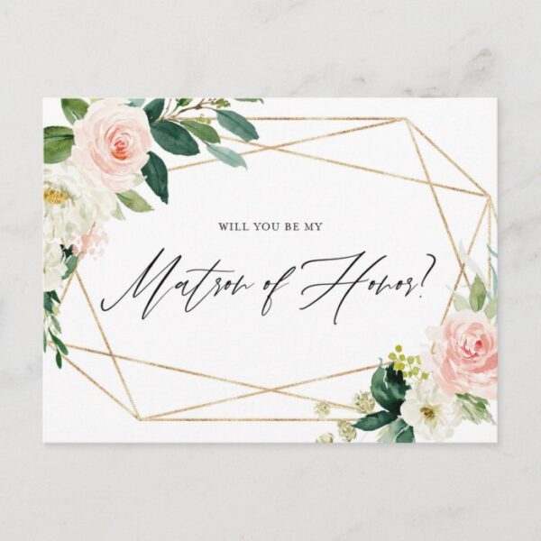Geometric Spring Blooms Be My Matron of Honor Card