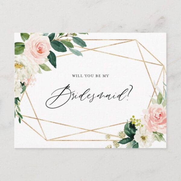 Geometric Spring Blooms Will You Be My Bridesmaid Invitation Postcard