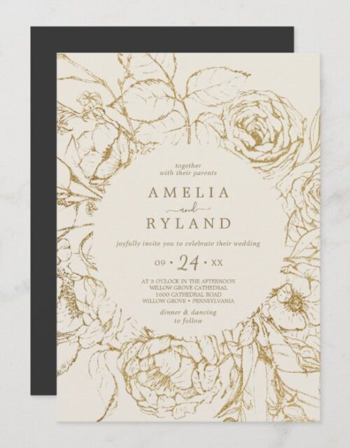 Gilded Floral | Cream and Gold Casual Wedding Invitation