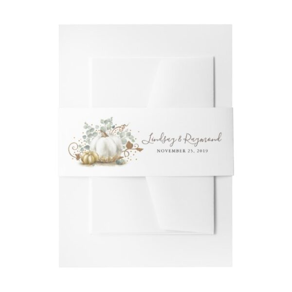 Gold and White Pumpkin Fall Harvest Invitation Belly Band
