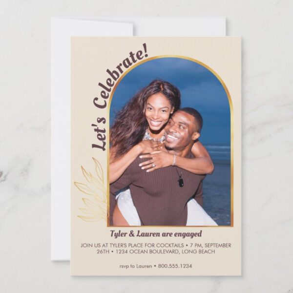Gold Arch Lets Celebrate Photo Engagement Party Invitation