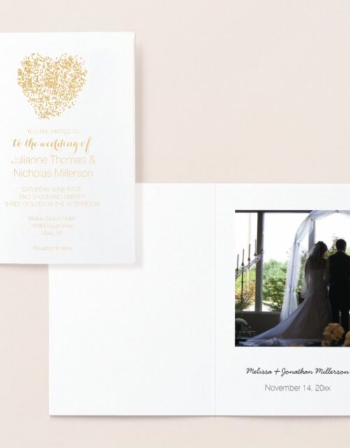 Gold Confetti Heart Wedding Personalized Invite
