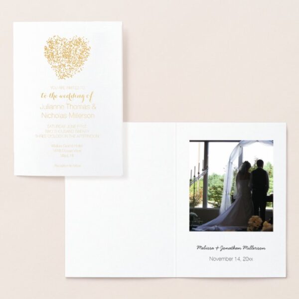 Gold Confetti Heart Wedding Personalized Invite