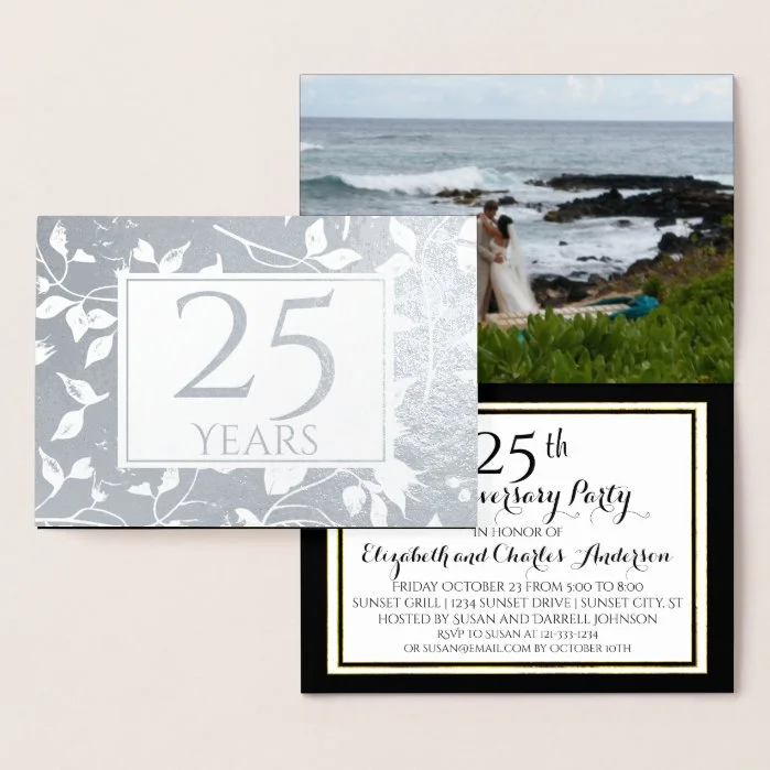 Gold Foil 25th Wedding Anniversary Invitations