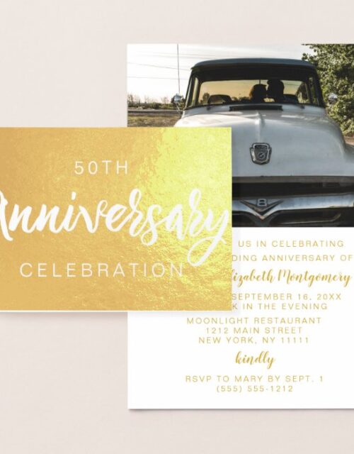 Gold Foil 50th Anniversary Party Invitations