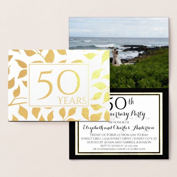 Gold Foil 50th Wedding Anniversary Invitations