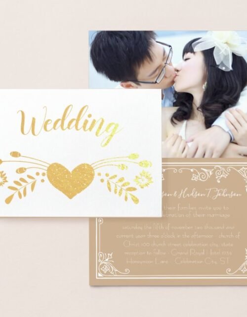 Gold Foil Floral Typography Wedding Invitations