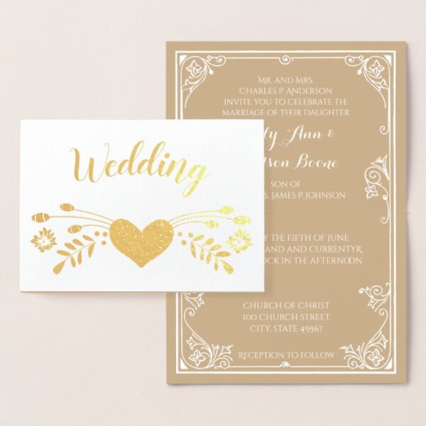 Gold Foil Floral Typography Wedding Invitations