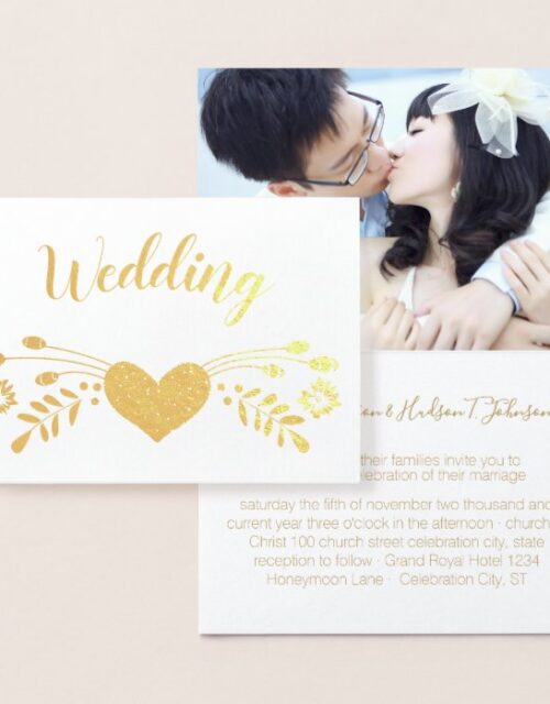 Gold Foil Floral Typography Wedding Invitations