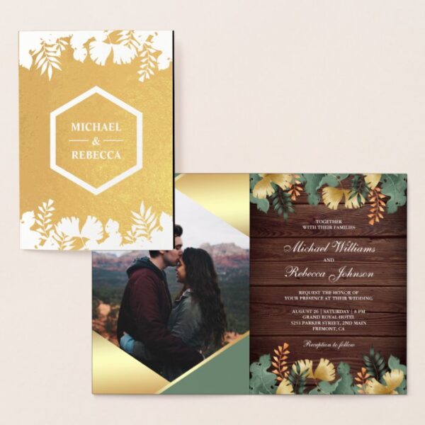 Gold Foil Geometric Tropical Photo Wedding Invite