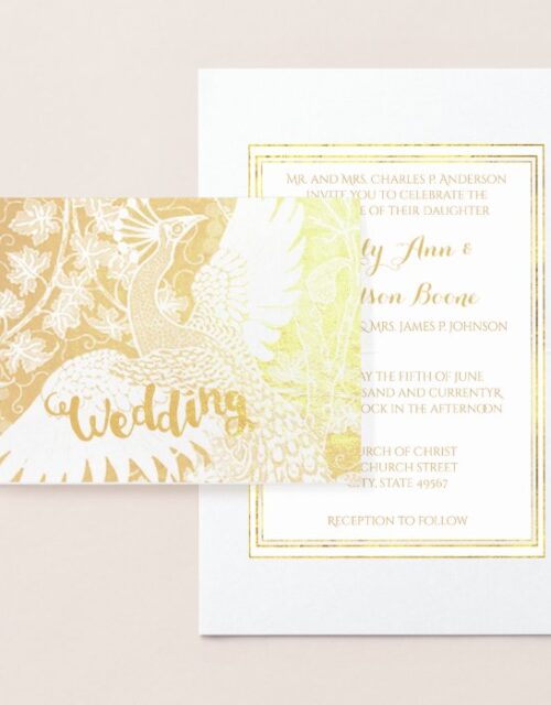 Gold Foil Peacock Typography Wedding Invitations