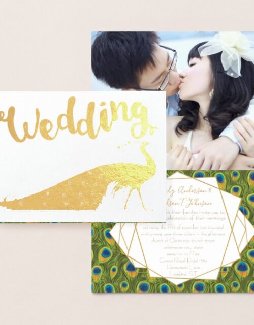 Gold Foil Peacock Your Photo Wedding Invitations
