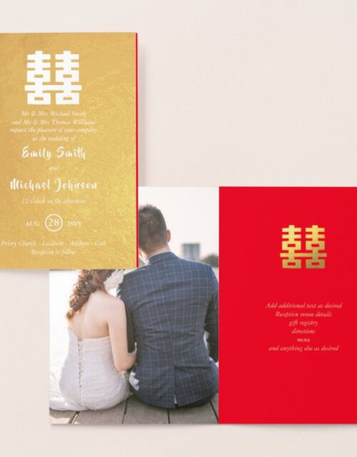 Gold FOIL PHOTO Chinese Happiness Wedding Red Foil Card