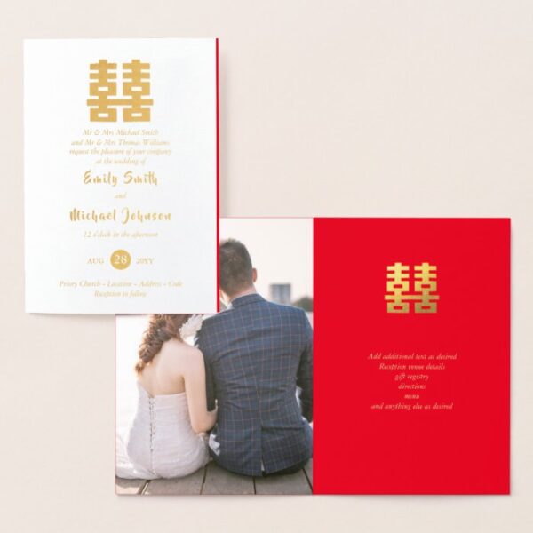 Gold FOIL PHOTO Chinese Happiness Wedding Red Foil Card