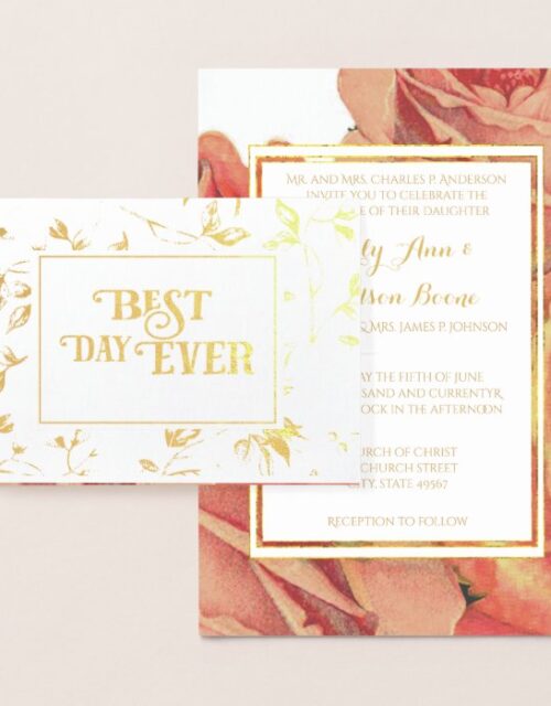 Gold Foil Rose Typography Wedding Invitations