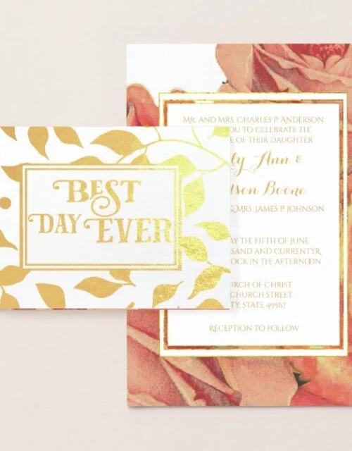 Gold Foil Rose Typography Wedding Invitations