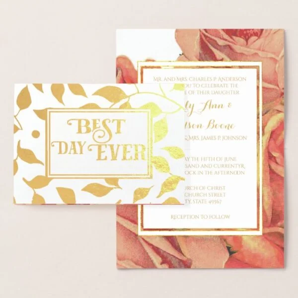 Gold Foil Rose Typography Wedding Invitations