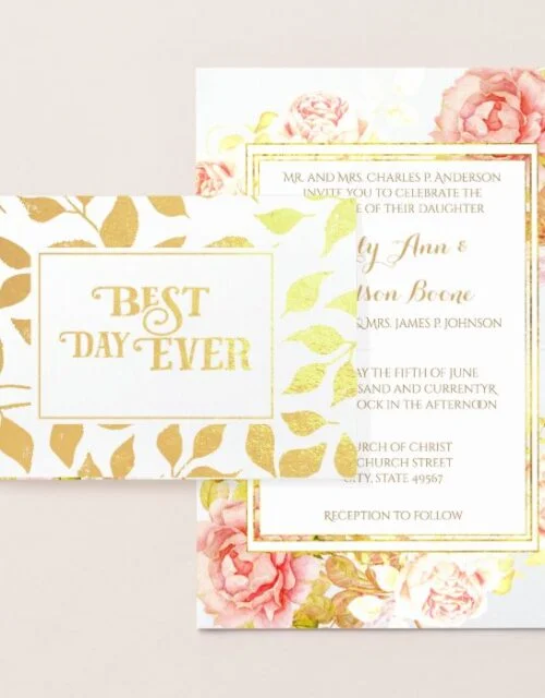 Gold Foil Rose Typography Wedding Invitations