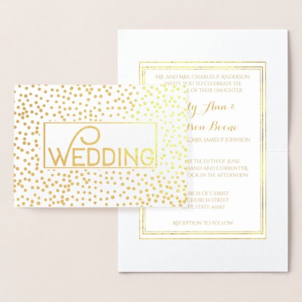 Gold Foil Typography Confetti Wedding Invitations