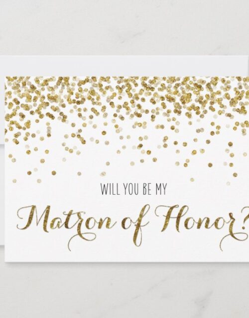Gold Glitter Confetti Will you be Matron of Honor Invitation