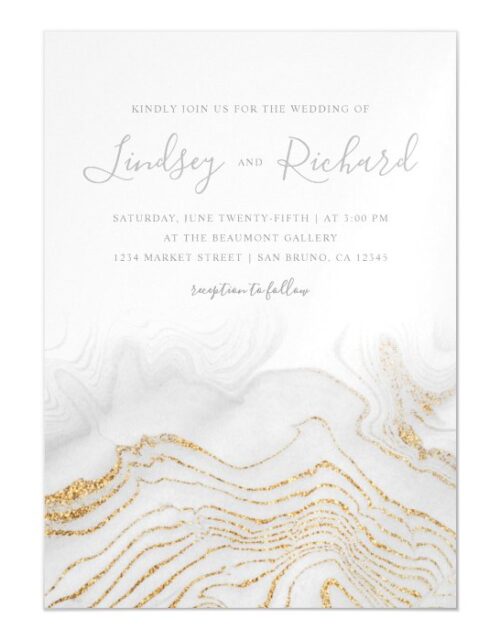 Gold Glitter Marble & Modern Script Wedding Invite