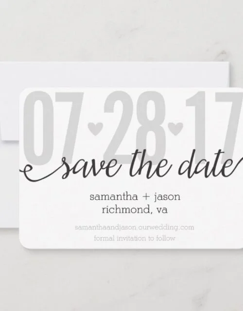 Gray Hearts and Chevron Big Numbers Save the Date