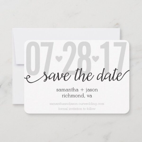 Gray Hearts and Chevron Big Numbers Save the Date