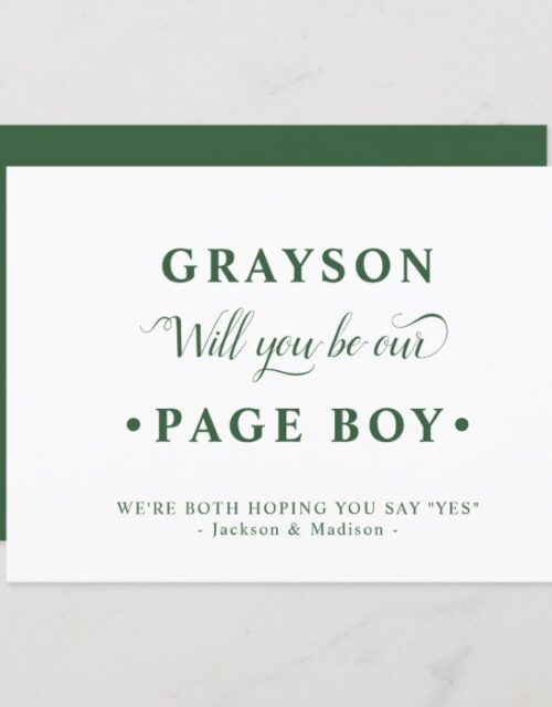 Green White Minimalist Page Boy Proposal Card