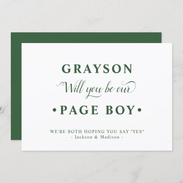 Green White Minimalist Page Boy Proposal Card
