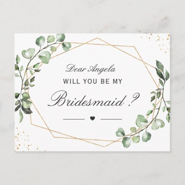 Greenery Eucalyptus Will You Be My Bridesmaid Invitation Postcard