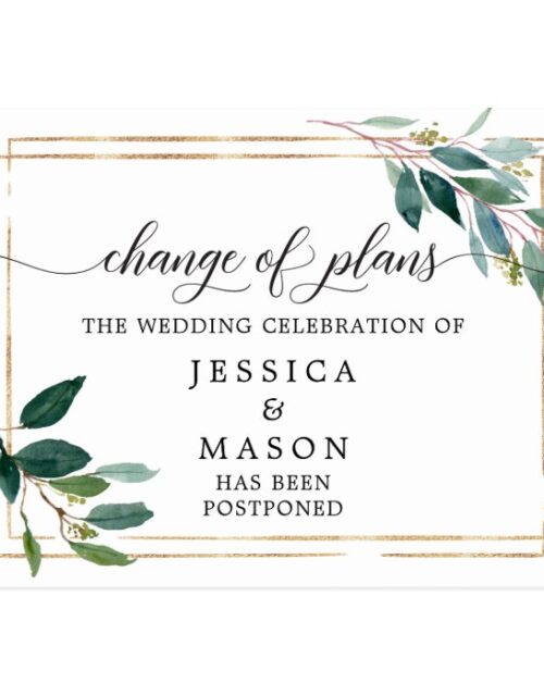 Greenery Postponed Wedding Change The Date Postcard