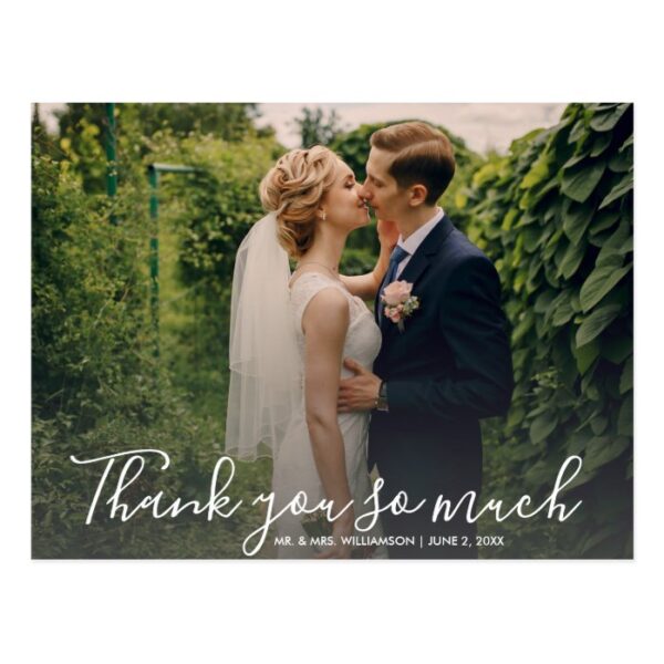 Hand Lettered Script Wedding Photo Thank You Postcard