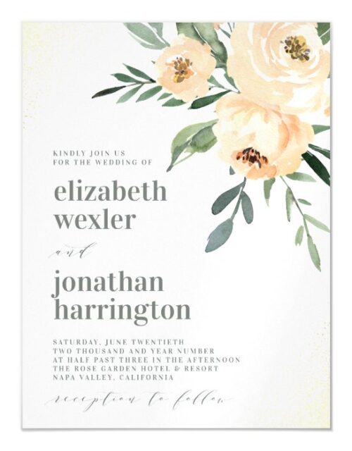 Hand-Painted Cream Watercolor Roses Gold Wedding Magnetic Invitation