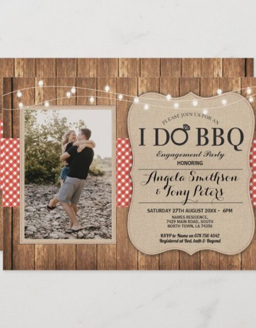 I Do BBQ Engagement Party Photo Red Check Invite