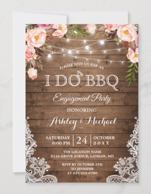 I DO BBQ Engagement Party Rustic Country Floral Invitation
