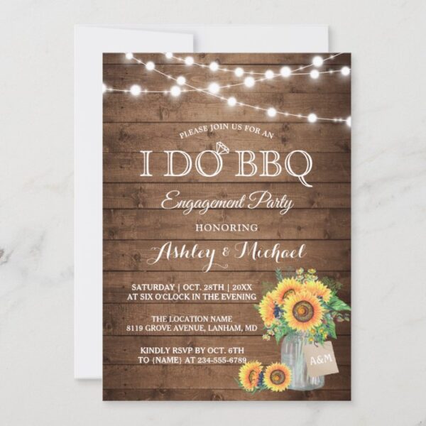 I DO BBQ Engagement Party Sunflowers String Lights Invitation