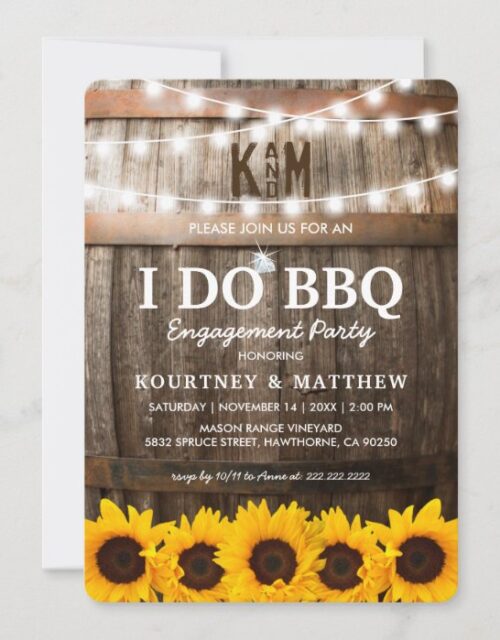 I DO BBQ Rustic Engagement Party Sunflower Invitation