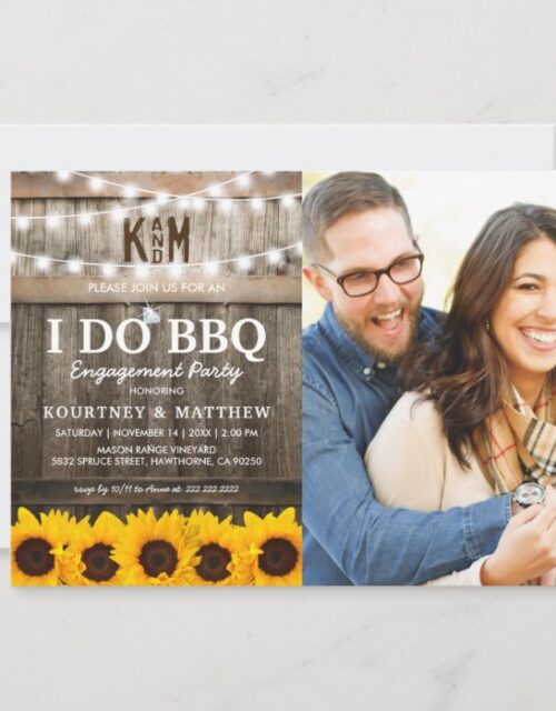 I DO BBQ Rustic Sunflower Photo Engagement Party Invitation