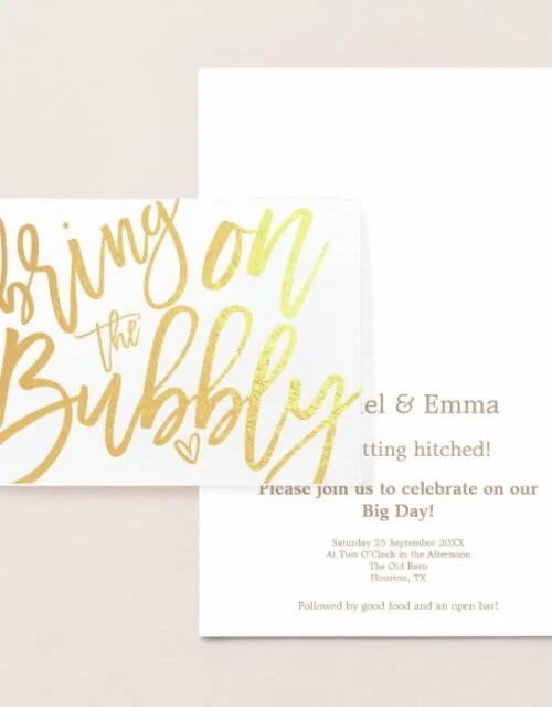 Informal Script Bring on Bubbly Wedding Gold Foil Card