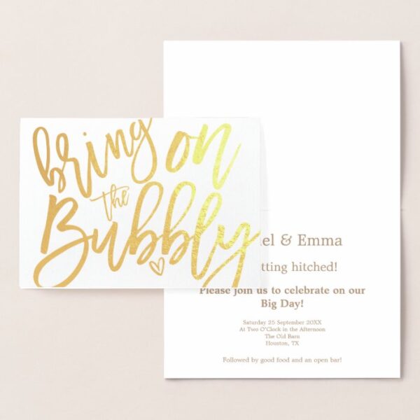 Informal Script Bring on Bubbly Wedding Gold Foil Card