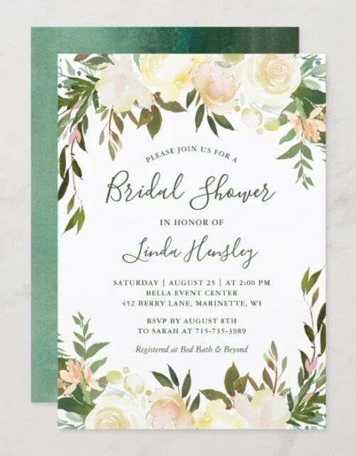 Ivory Chic Floral Garden Greenery Bridal Shower Invitation
