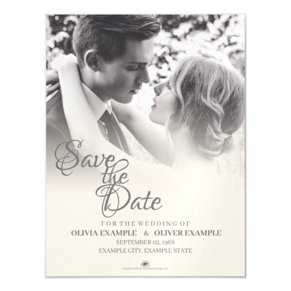 Kissing wedding couple in monochrome magnetic invitation