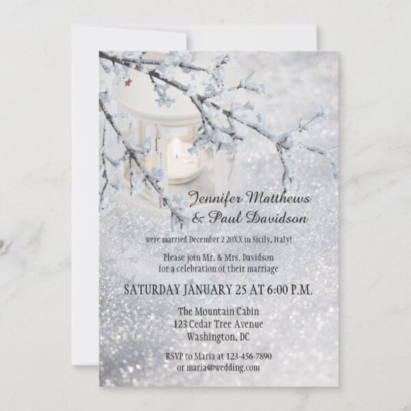 Lantern Snow Winter Post Wedding Party Invitation