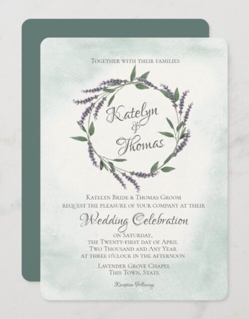 Lavender and Sage Wedding Wreath Invitation