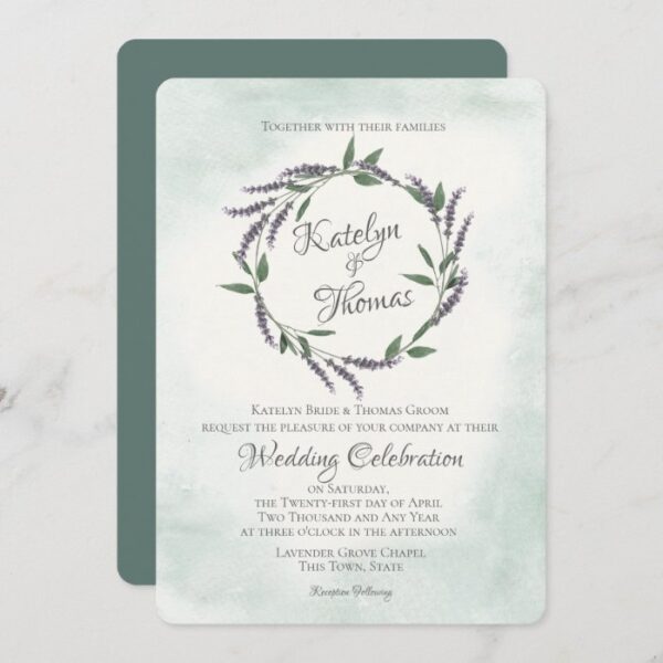 Lavender and Sage Wedding Wreath Invitation